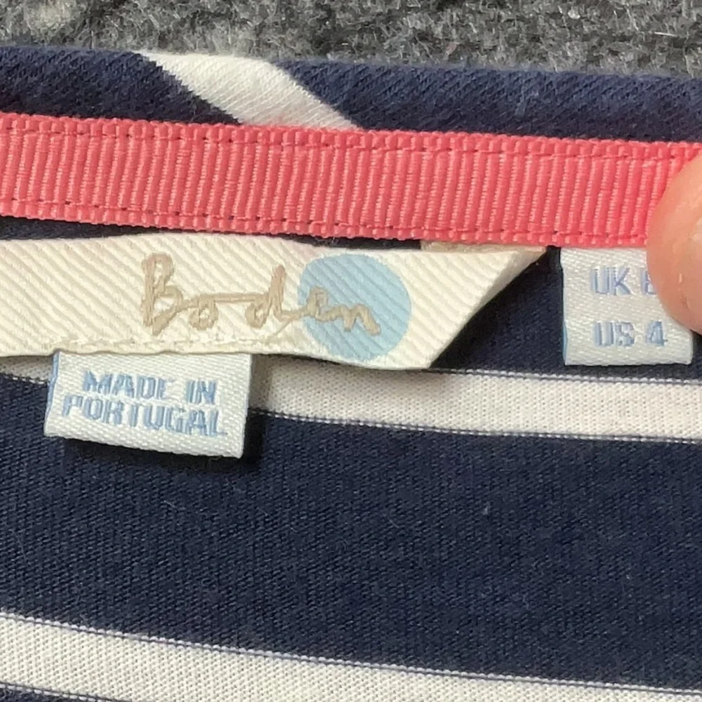 Boden Stripe Jersey Dress Size 4 Small S Coastal Nautical Midi Pockets Stretchy - Picture 4 of 6